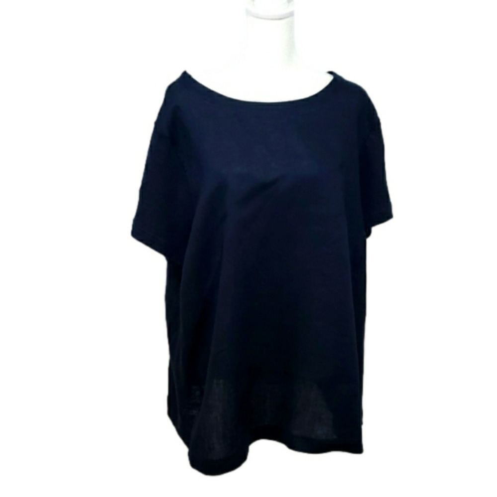 J. Jill Love Linen Short Sleeves Navy Blue Blouse Size 2X